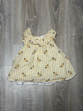 Cynthia Rowley Yellow & White Striped Ruffle Neck Tank Top